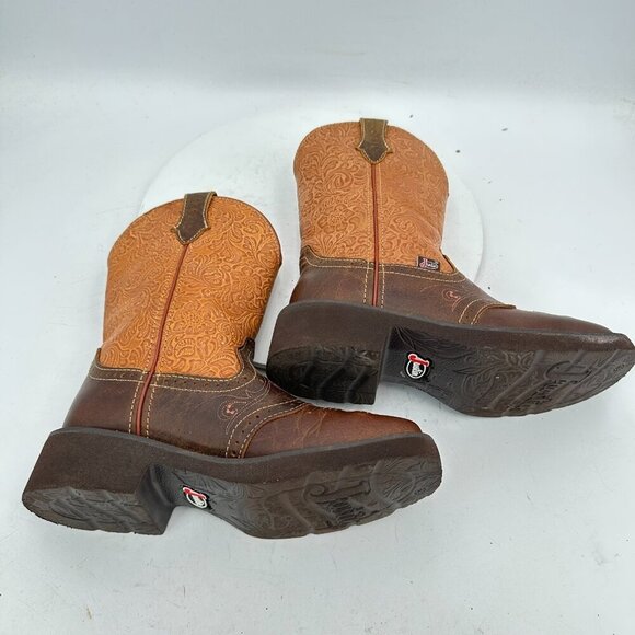 Justin Women Size 7B GY9530 Starlina 11" Tan Frenzy Square Toe Western Boot - Picture 6 of 13